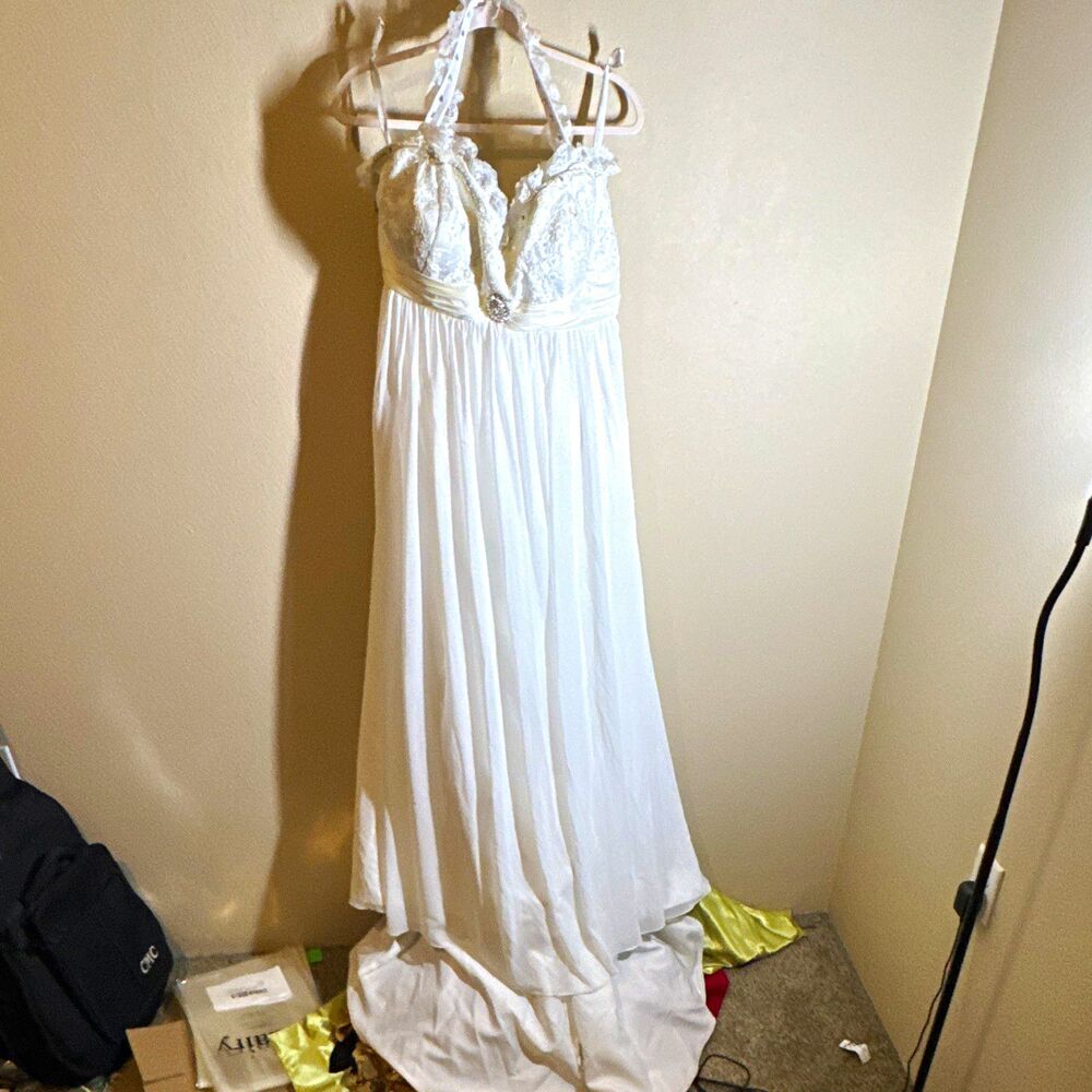 Alfred Angelo White Sweetheart Empire Full-Length Lace Beaded Dress Size 8